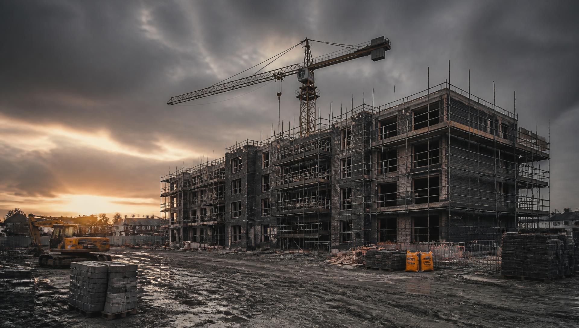 Brick and blockwork structure under construction on a UK development site